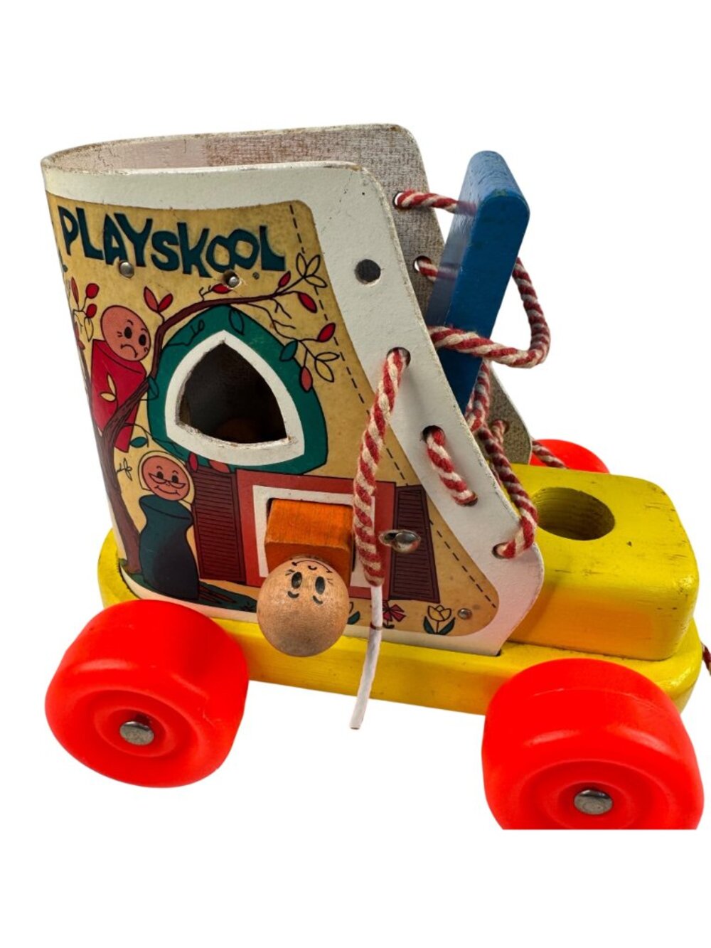 Playskool Wooden Pull Along Toy Shoe Lace Up People Figures 1970s Vtg Toddler - Picture 7 of 13